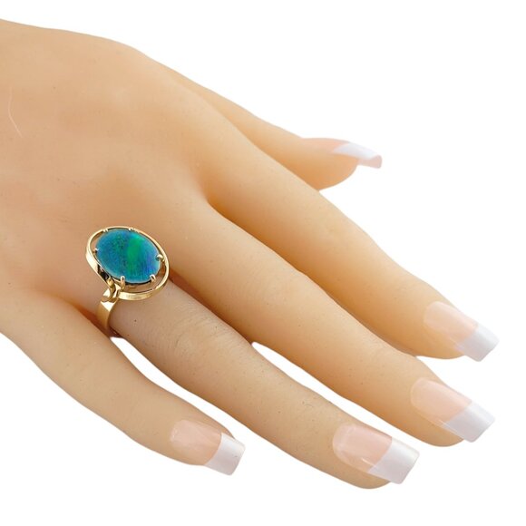 Vintage 9K Yellow Gold Black Opal Ring Size 6.25-6.5 #14772 - Picture 8 of 8
